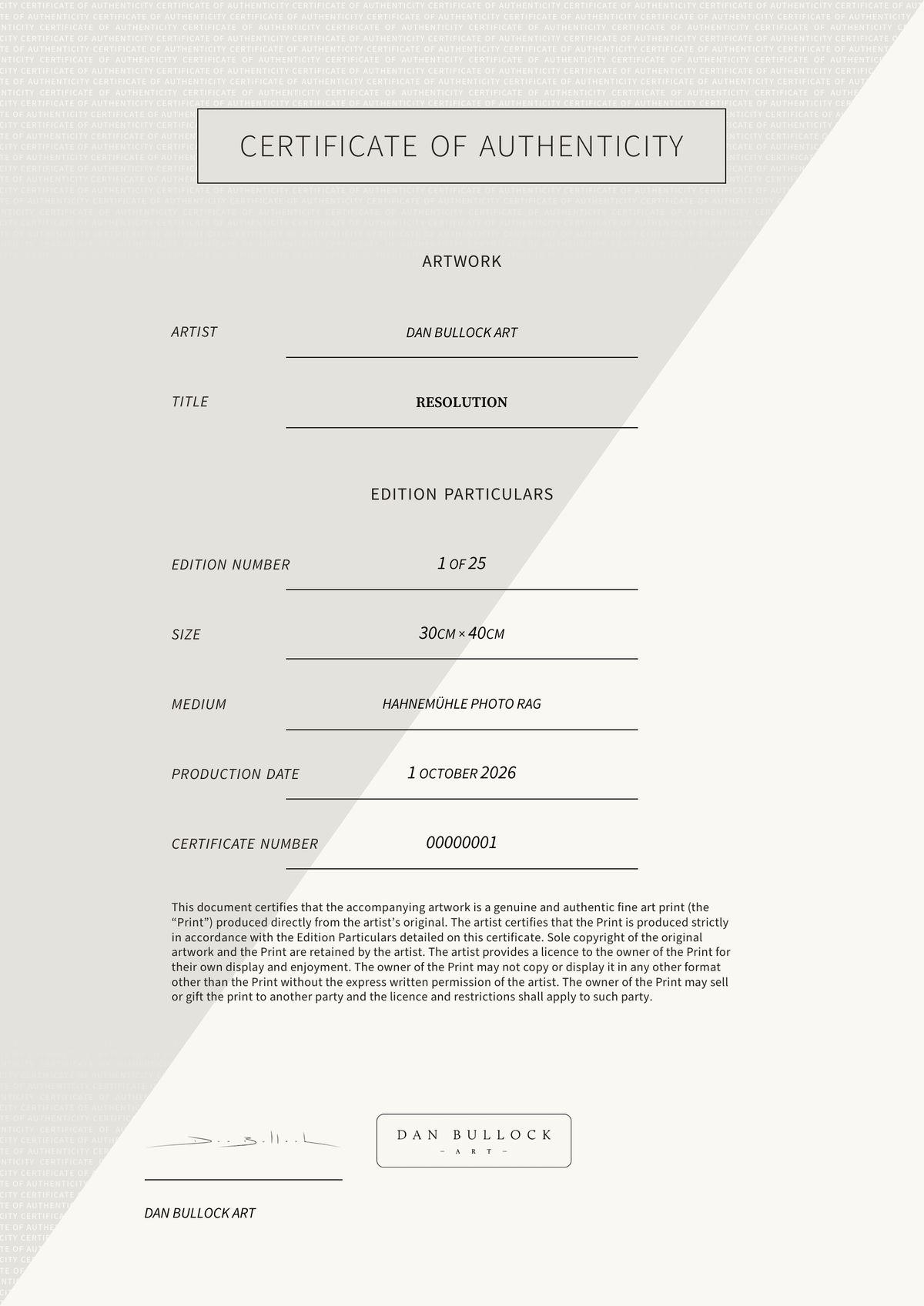 Resolution — Certificate of Authenticity